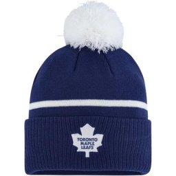 Bonnet en tricot rayé à revers avec pompon adidas Toronto Maple Leafs Team Classics pour homme, bleu