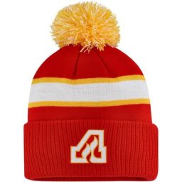 Bonnet en tricot rayé à revers avec pompon Adidas Flames de Calgary Team Classics rouge pour homme