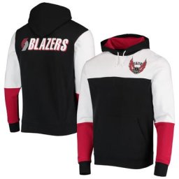 Chandail à capuchon à blocs de couleurs Fusion 2.0 Hardwood Classics Fusion 2.0 pour homme Mitchell & Ness noir Portland Trail Blazers