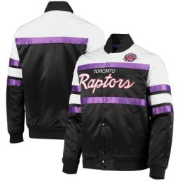 Blouson à bouton-pression intégral en satin Mitchell & Ness pour hommes, Toronto Raptors Hardwood Classics, noir