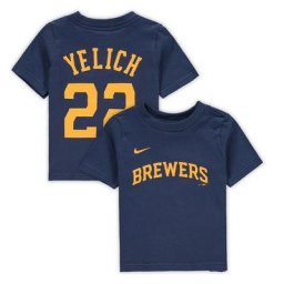 T-shirt avec nom et numéro du joueur des Milwaukee Brewers Nike Christian Yelich pour bébé, bleu marine