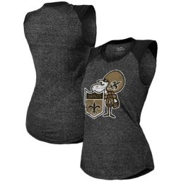 Majestic Threads Noir Débardeur raglan à trois mélanges rétro pour femmes New Orleans Saints