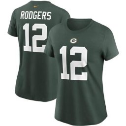 T-shirt vert avec nom et numéro des Green Bay Packers Nike Aaron Rodgers pour femme