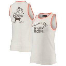 Débardeur à encolure dégagée pour femme Junk Food Blanc/Orange Cleveland Browns Brownie The Elf Throwback Pop Binding