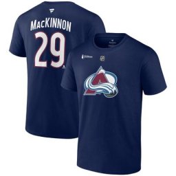 T-shirt avec nom et numéro Stack authentique des champions de la Coupe Stanley de l'Avalanche du Colorado 2022 de Nathan MacKinnon de marque Fanatics pour homme