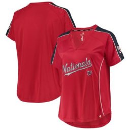 T-shirt raglan rouge à encolure crantée Diva des Nationals de Washington pour femme