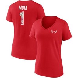 T-shirt rouge à encolure en V pour la fête des mères de l'équipe des Capitals de Washington de marque Fanatics pour femme