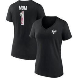 T-shirt à encolure en V pour la fête des mères de l'équipe des Penguins de Pittsburgh Fanatics Branded noir pour femme