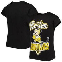 T-shirt noir Mickey Mouse Go Team Go des Bruins de Boston pour jeune fille
