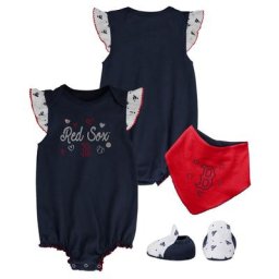 Ensemble bavoir et chaussons pour nouveau-né et bébé bleu marine Boston Red Sox 3 pièces Home Plate