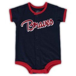 Barboteuse Power Hitter à rayures Atlanta Braves bleu marine pour nouveau-né et bébé