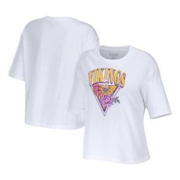 WEAR by Erin Andrews - T-shirt court carré à fleurs des Vikings du Minnesota, blanc