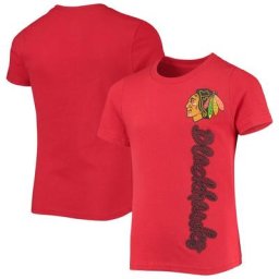 T-shirt à inscription en chenille rouge Chicago Blackhawks pour jeune fille