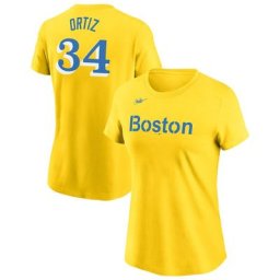 T-shirt avec nom et numéro City Connect Boston Red Sox Nike David Ortiz doré pour femme