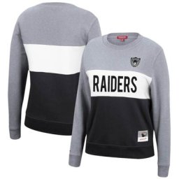Chandail pour femme Mitchell & Ness Heathered Silver/Black Las Vegas Raiders Color Block Pullover