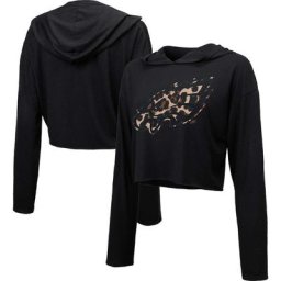 Majestic Threads Sweat à capuche court léopard Philadelphia Eagles noir pour femme