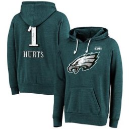 Majestic Threads pour hommes Jalen Hurts Midnight Green Eagles de Philadelphie Super Bowl LVII Nom et numéro Sweat à capuche