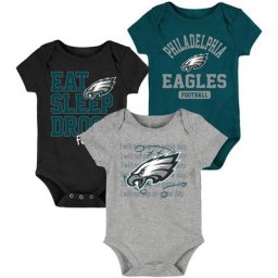 Ensemble de body trois pièces de football pour nouveau-né et nourrisson Midnight Green/Black Philadelphia Eagles Eat Sleep Drool
