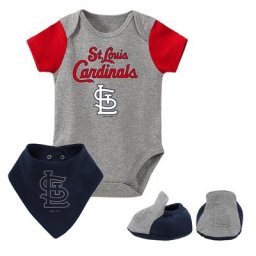 Ensemble bavoir et bottillon trois pièces gris chiné Cardinals de Saint-Louis pour nouveau-né et bébé