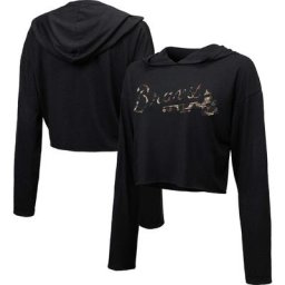 Sweat à capuche court léopard Majestic Threads Atlanta Braves noir pour femme
