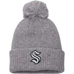 Bonnet en tricot gris à revers Seattle Kraken Speckle adidas pour femme avec pompon