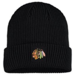 Bonnet en tricot à revers avec logo principal adidas Chicago Blackhawks pour femme, noir