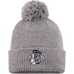 Bonnet en tricot à revers moucheté avec pompon adidas Chicago Blackhawks pour femme, gris