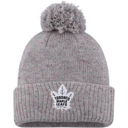 Bonnet en tricot moucheté à revers avec pompon des Maple Leafs de Toronto adidas pour femme, gris