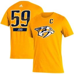 T-shirt avec nom et numéro pour homme adidas Roman Josi Gold Nashville Predators Captain Patch