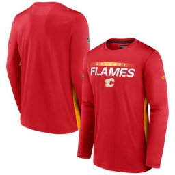 T-shirt à manches longues authentique Pro Rink Performance des Flames de Calgary de marque Fanatics pour hommes, rouge