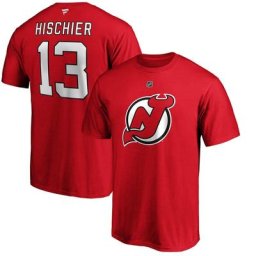 Fanatics Branded Nico Hischier Rouge New Jersey Devils Team Authentic Stack Name & Number T-Shirt