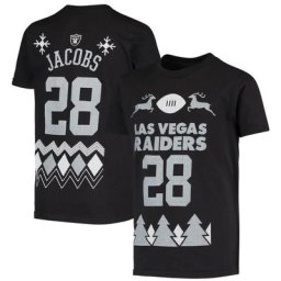 Josh Jacobs - T-shirt noir avec nom et numéro des fêtes Las Vegas Raiders pour jeune