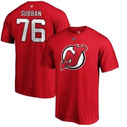 Fanatics pour homme de marque P.K. Subban - T-shirt rouge avec nom et numéro Stack des Devils du New Jersey authentiques