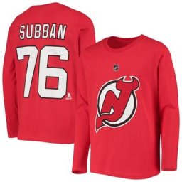 Jeunesse P.K. T-shirt à manches longues avec nom et numéro Subban Devils du New Jersey Authentic Stack rouge