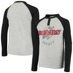 T-shirt gris à manches longues raglan New Jersey Devils Athlete Henley pour jeune