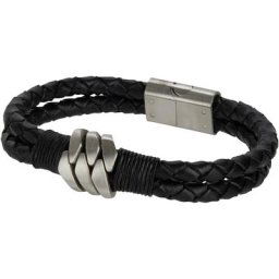 Bracelet en cuir tressé à double écusson d'Angleterre et acier inoxydable