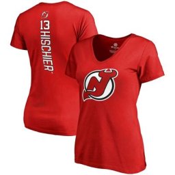 Fanatics Branded Nico Hischier Red New Jersey Devils Taille Plus T-shirt à encolure en V avec nom et numéro
