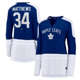 T-shirt à manches longues et encolure crantée pour femme des Toronto Maple Leafs Power Player de marque Fanatics bleu/blanc Auston Matthews