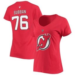 Fanatics pour femme de marque P.K. Subban Red New Jersey Devils Team Authentic Stack Nom et numéro T-shirt col V