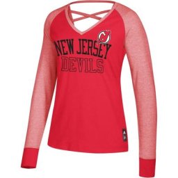 T-shirt à manches longues contrasté pour femme adidas New Jersey Devils rouge