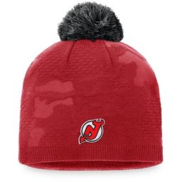 Bonnet pour femmes Fanatics Branded Red/Black New Jersey Devils Authentic Pro Team Locker Room avec pompon
