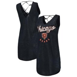 Robe de soirée G-III 4Her by Carl Banks pour femmes, bleu marine Chicago Bears Game Time Slub Swim V-Neck Cover-Up Dress
