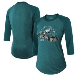 T-shirt à manches 3/4 raglan Majestic Threads Midnight Green Philadelphia Eagles Super Bowl LVII Desert pour femme