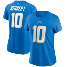 T-shirt avec nom et numéro des Los Angeles Chargers Nike Justin Herbert pour femme, bleu poudré