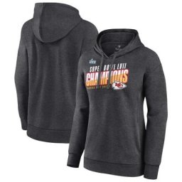 Sweat à capuche pour femme Fanatics Branded Heather Charcoal Kansas City Chiefs Super Bowl LVII Champions Victory Formation