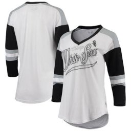 T-shirt à manches 3/4 pour femme Touch White/Black Chicago White Sox Base Runner à col en V