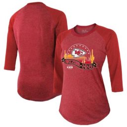 Majestic Threads pour femme Rouge Kansas City Chiefs Super Bowl LVII Desert Tri-Blend Raglan T-shirt à manches 3/4