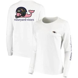 T-shirt à manches longues pour femme Vineyard Vines White Baltimore Ravens Helmet