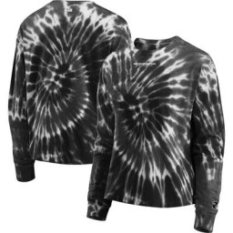 T-shirt à manches longues teint par nœuds de l'équipe de football de Washington WEAR By Erin Andrews gris anthracite pour femmes