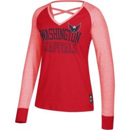 T-shirt à manches longues contrasté des Capitals de Washington adidas rouge pour femme